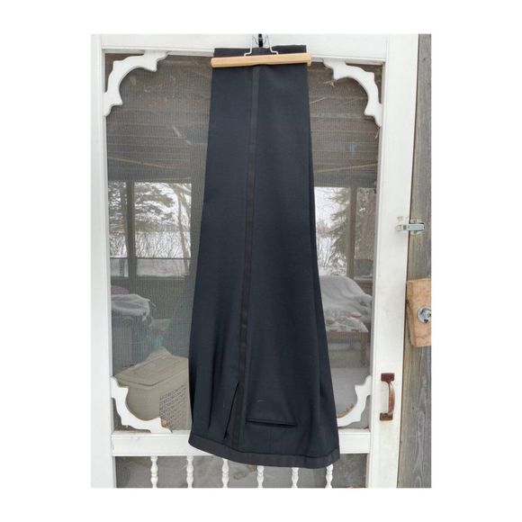 Pronto Uomo Platinum Black Trousers Pleat Front Satin Stripe Tuxedo 100% Wool 38 - Picture 2 of 6